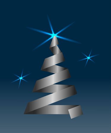 Christmas tree. Original silver Christmas tree on background of the starry sky. Vector illustrationのイラスト素材