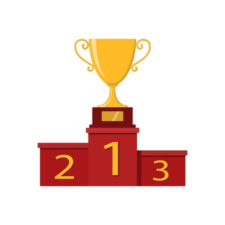 Award icons. Web site. Trophy cup on winner pedestal on white background. Vector illustrationのイラスト素材