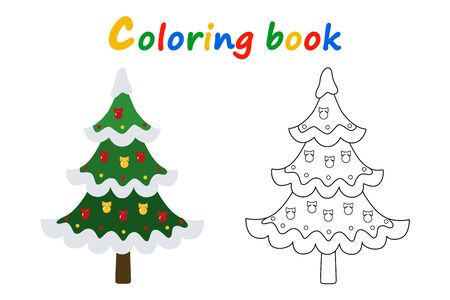 Christmas tree. Coloring book on white background. Vector illustrationのイラスト素材