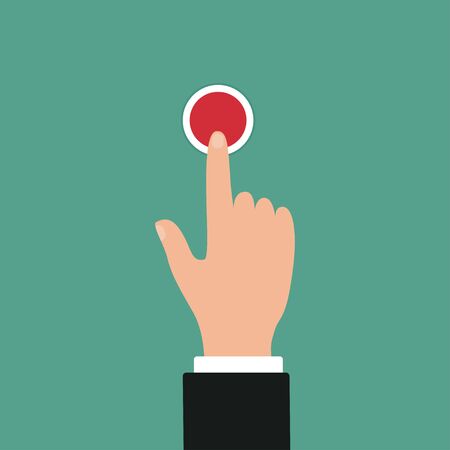 Hand push red button. Icon of web button. Vector illustrationのイラスト素材
