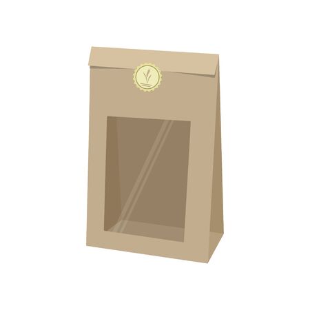 Package. Empty kraft paper bag for baking. Vector illustrationのイラスト素材