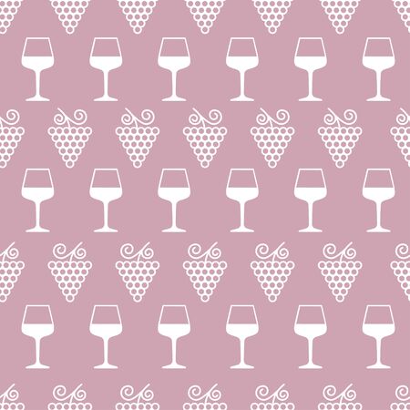 Alcohol. Seamless background with grapes and wine glasses. Vector illustrationのイラスト素材