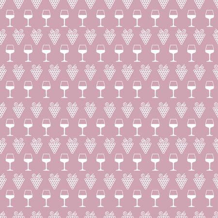 Alcohol. Seamless background with grapes and wine glasses. Vector illustrationのイラスト素材