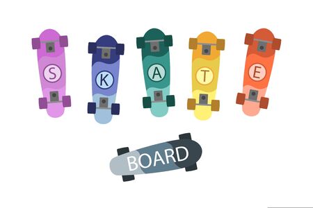 Skateboard. Set of skateboards decorated with trendly print.