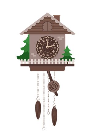 Cuckoo clock in cartoon style isolated on white background. Vector illustrationのイラスト素材