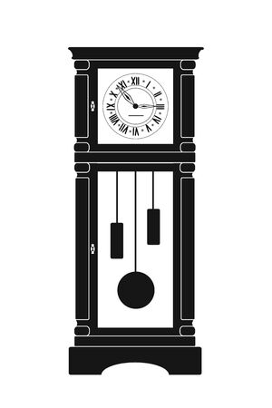 Grandfather Clock. Silhouette of clock isolated on white background. Vector illustrationのイラスト素材