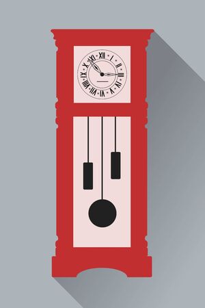 Grandfather Clock. Icon of clock witn shadow on grey backgrouns. vector illustrationのイラスト素材