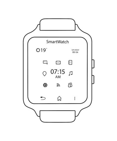 Smart watch in style line Art isolated on white background. Vector illustrationのイラスト素材
