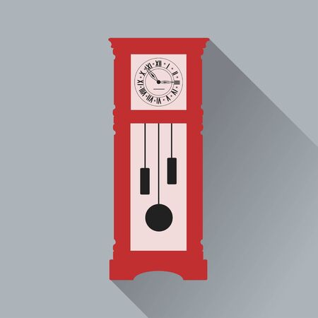 Grandfather Clock. Icon of clock witn shadow on grey backgrouns. Vector illustrationのイラスト素材
