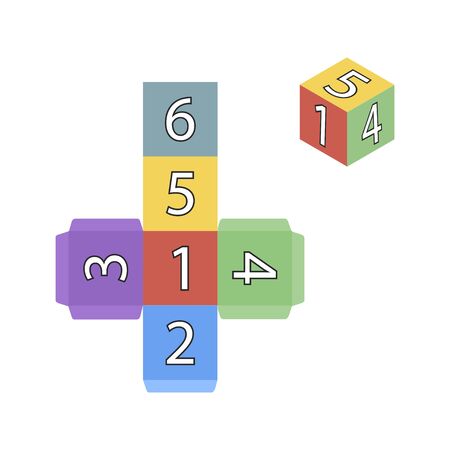 Gamecube for printing. Multicolor template of cube with numbers. Vector illustrationのイラスト素材
