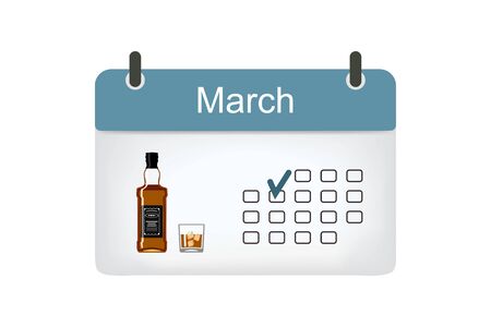 Calendar icon March with pattern isolated on white background. Vector illustrationのイラスト素材