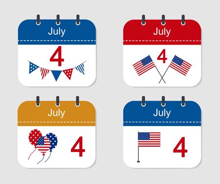 Set of calendar Icon. July 4th Independence Day of United States of America. Vector illustrationのイラスト素材