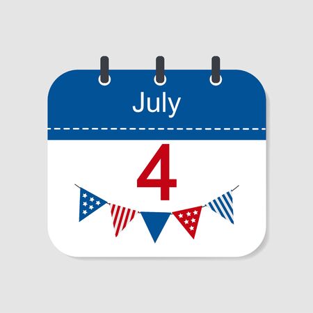 Calendar Icon. July 4th Independence Day of United States of America. Vector illustrationのイラスト素材