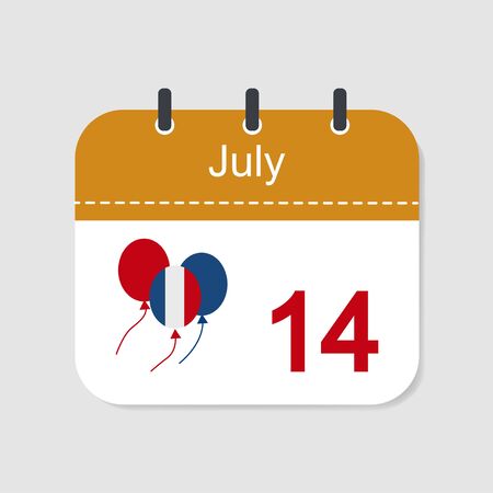 Calendar icon 14 July French National Day. Happy Bastille Day. Vector illustrationの写真素材