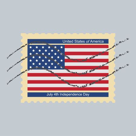 Postage stamp July 4th Independence Day of United States of America. Vector illustrationの写真素材