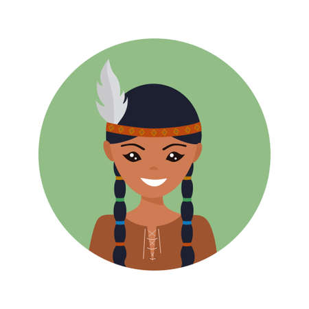 User icon of Native american young woman in flat style. Vector illustrationのイラスト素材