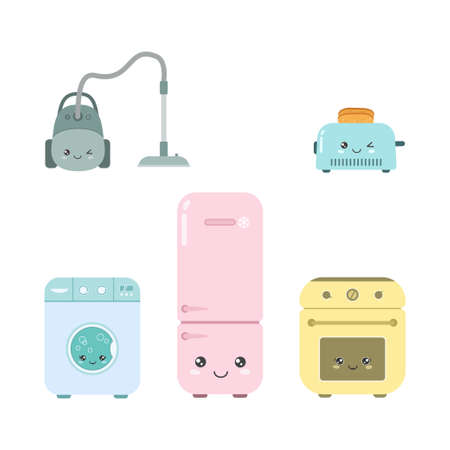 Set of appliances in kawaii style. Vector illustrationのイラスト素材
