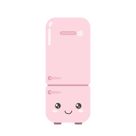 Kitchen refrigerator in kawaii style isolated on white background. Vector illustrationのイラスト素材
