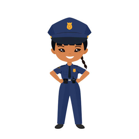 Chibi girl character in police uniform. Professions for children. Flat cartoon style. Vector...