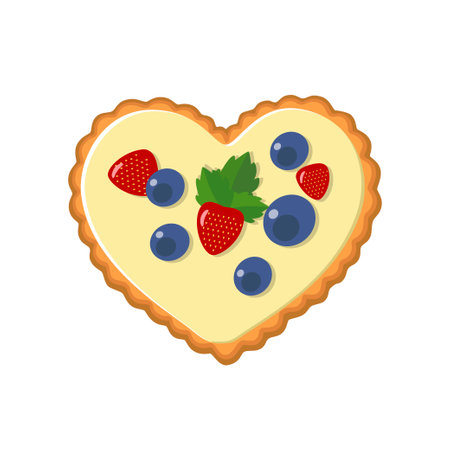 Cookie for Valentines day with strawberries isolated on white backgroundのイラスト素材