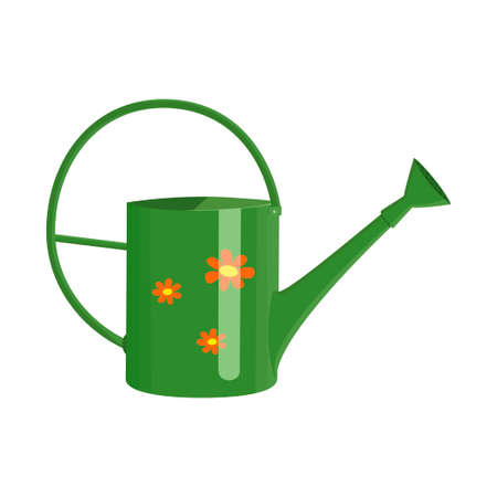 Green watering can. Cartoon flat styleのイラスト素材