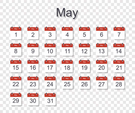Monthly calendar template for May with daily date. On transparent background. Flat styleのイラスト素材
