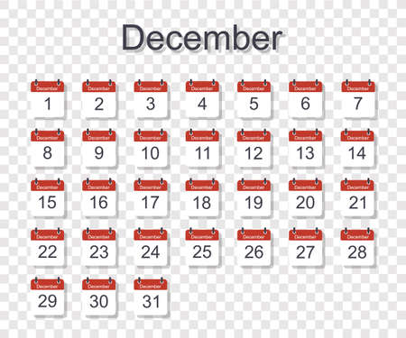 Monthly calendar template for December with daily date. On transparent background. Flat styleのイラスト素材