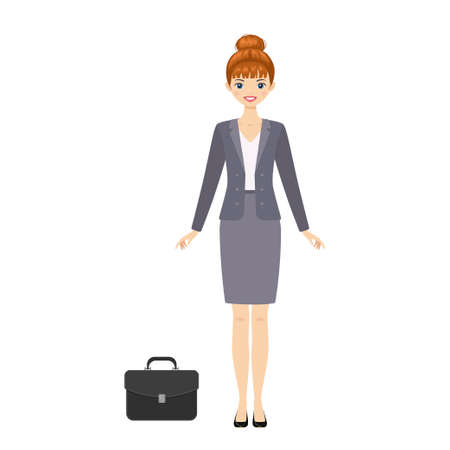 Young pretty business woman isolated on white background. Flat cartoon style. Vector illustrationのイラスト素材
