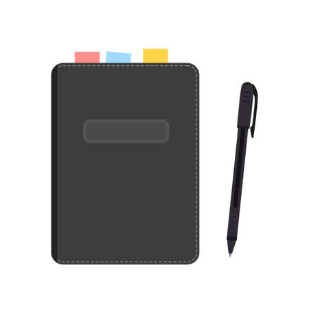 Notebook and pen isolated on white background. Cartoon flat style. Vector illustrationのイラスト素材