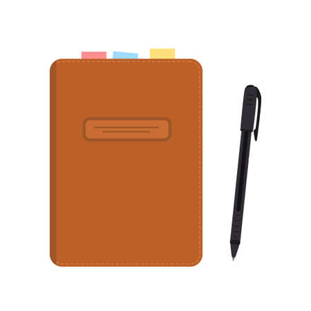 Notebook and pen isolated on white background. Vector illustration. Cartoon flat styleのイラスト素材