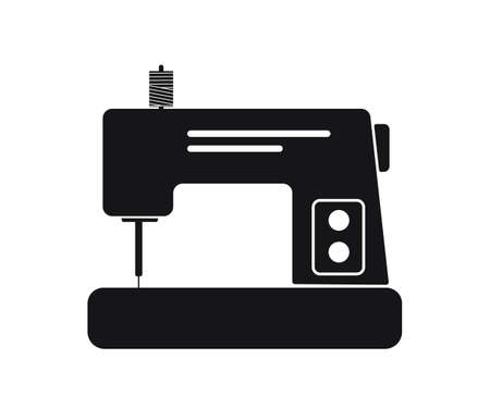 Sewing machine isolated on white background. Black silhouette. Vector illustration. Cartoon flat styleのイラスト素材