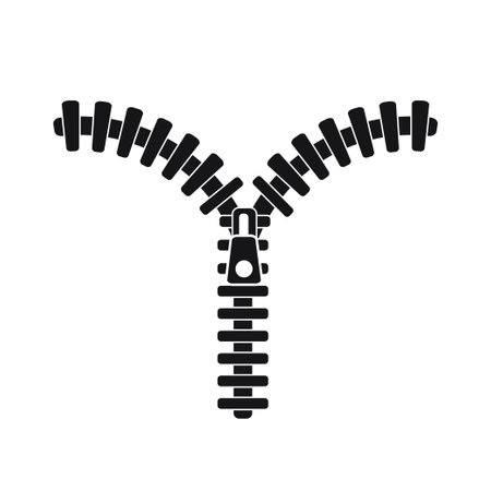 Open zipper on a white background. Black silhouette. Vector illustration. Cartoon flat styleのイラスト素材