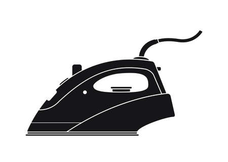 Electric steam iron isolated on white background. black silhouette. cartoon flat style. vector illustrationのイラスト素材