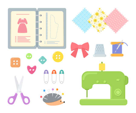 Sewing kit for children on white background. vector illustration. cartoon flat style.のイラスト素材