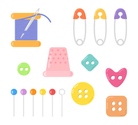 Sewing kit for children on white background. cartoon flat style. vector illustrationのイラスト素材