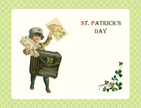 St. Patrick's Day. vintage postcard. cartoon style illustrationの写真素材