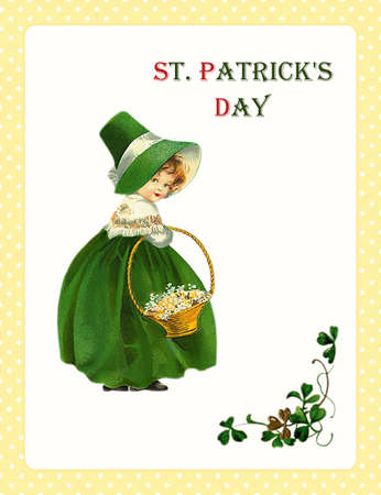 St. Patrick's Day. vintage postcard. cartoon style illustrationの写真素材