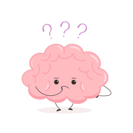 Cute nerd brain. Funny kawaii human brain character. cartoon flat style. vector illustrationのイラスト素材