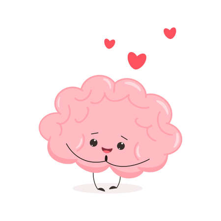 Cute brain in love. Funny kawaii human brain character. cartoon flat style. vector illustrationのイラスト素材