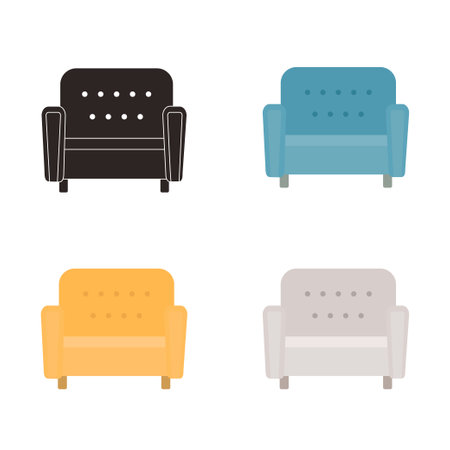 Set of soft chairs in different colors. vector illustration. home interior concept. cartoon flatのイラスト素材
