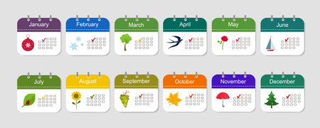 Calendar icons with pattern. annual calendar. Icon concept. cartoon flat styleの写真素材