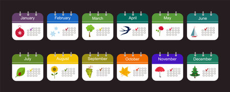 Calendar icons with pattern. annual calendar. Icon concept. cartoon flat styleの写真素材