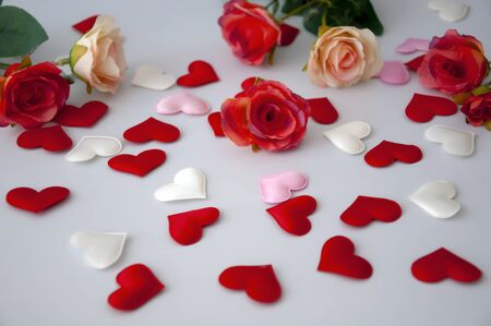 Hearts and flowers on the background. Valentine's Day.の写真素材