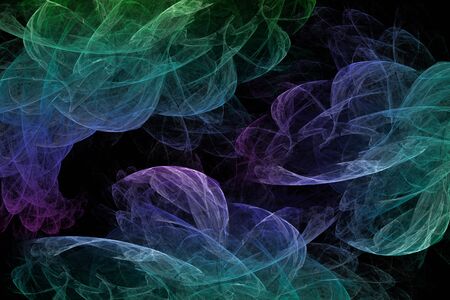 Abstract neon fractal pattern in the form of smoke on a dark background and is suitable for use in projects of imagination, creativity and design.の写真素材