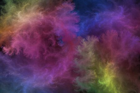 Abstract beautiful fractal background in the form of clouds and feathers in rainbow colors and is suitable for use in projects of imagination, creativity and design.の写真素材