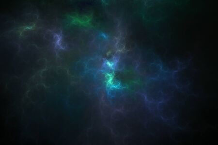 Abstract background of neon blue and green lightnings on a dark background. Fractal pattern for creativity and design.の写真素材