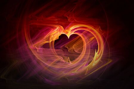 Abstract fractal pattern in the form of a heart on a dark background and is suitable for use in projects of imagination, creativity and design. Wallpapers and postcardsの写真素材