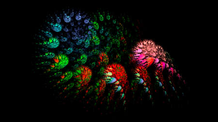 Abstract fractal neon flower background. Horizontal banner.Used for design and creativity, for screensavers.の写真素材