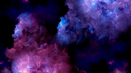 Abstract pink and blue beautiful fractal background in the form of clouds and feathers and is suitable for use in projects of imagination, creativity and design.の写真素材