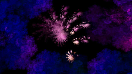 Abstract space illustration of blue and pink clouds and fractal stars on black background. Used for design and creativity, for screensavers.の写真素材